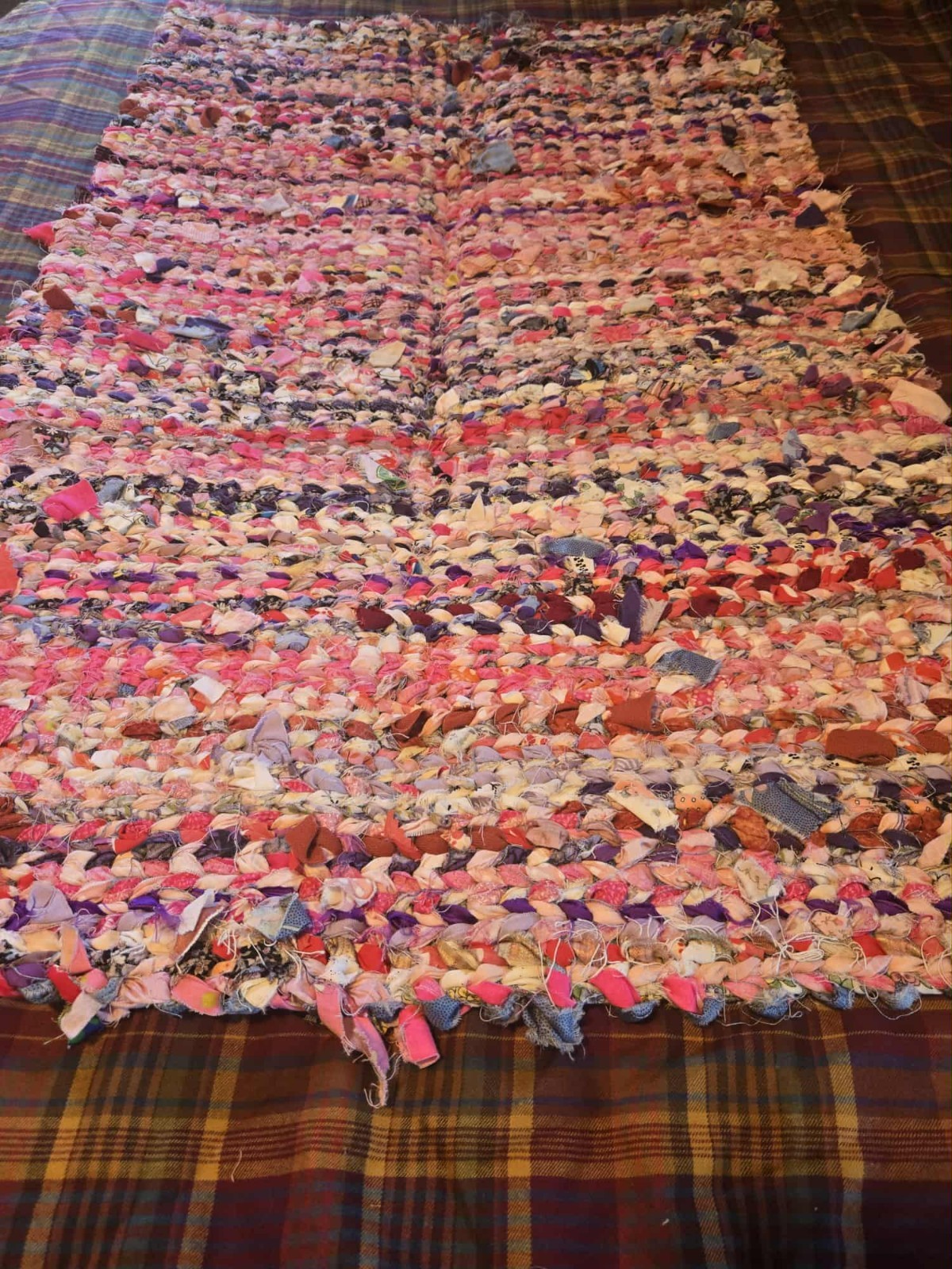Handwoven on Twining Loom, Pink and Purple Fabric Rag Rug Handwoven on Twining Loom, Pink and Purple Fabric Rag Rug