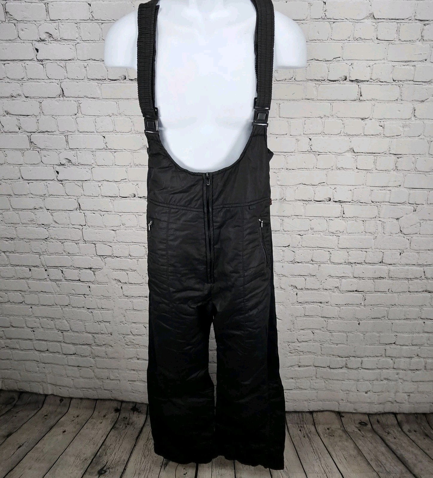 VTG Peter J Black Insulated Adjustable Bootcut Snow Ski Bibs Pants Large L VTG Peter J Black Insulated Adjustable Bootcut Snow Ski Bibs Pants Large L