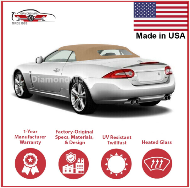Fits Jaguar XK XKR Convertible Top & Heated Glass Window Tan Twillfast 2007-15