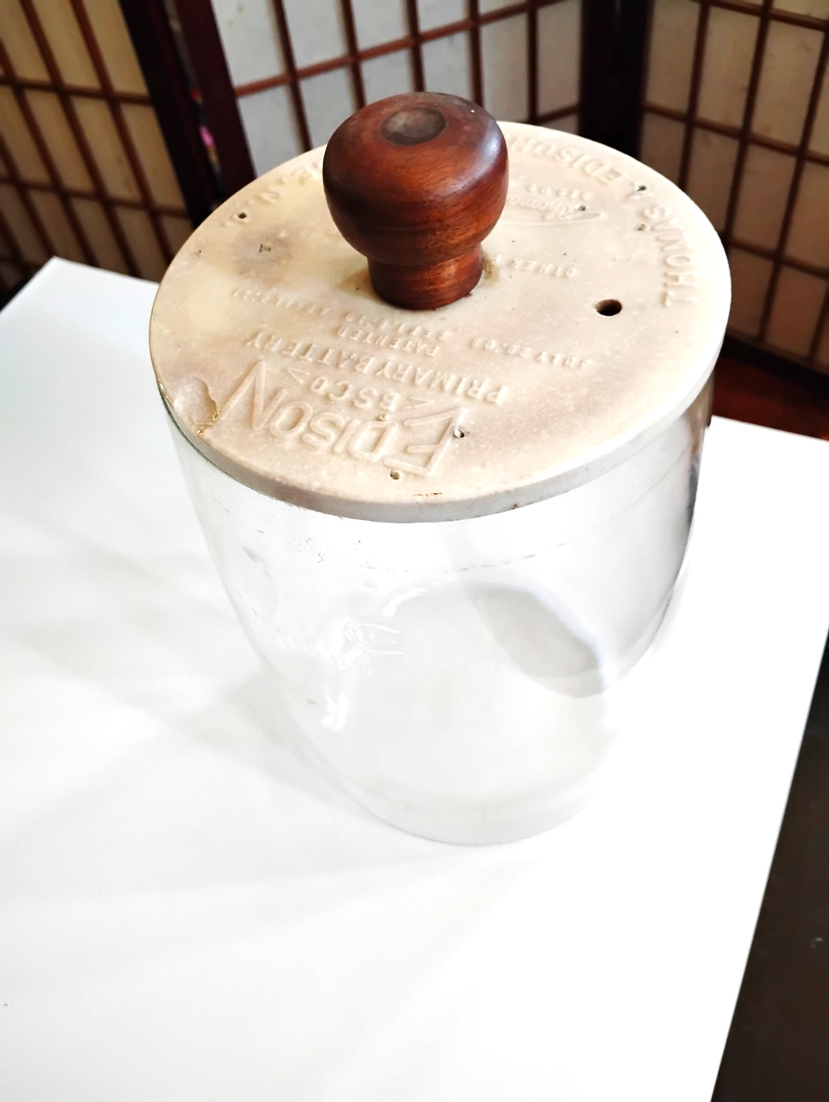 Edison BSCO Primary Battery Jar & Lid, Early 1900s, Railroad Collectable