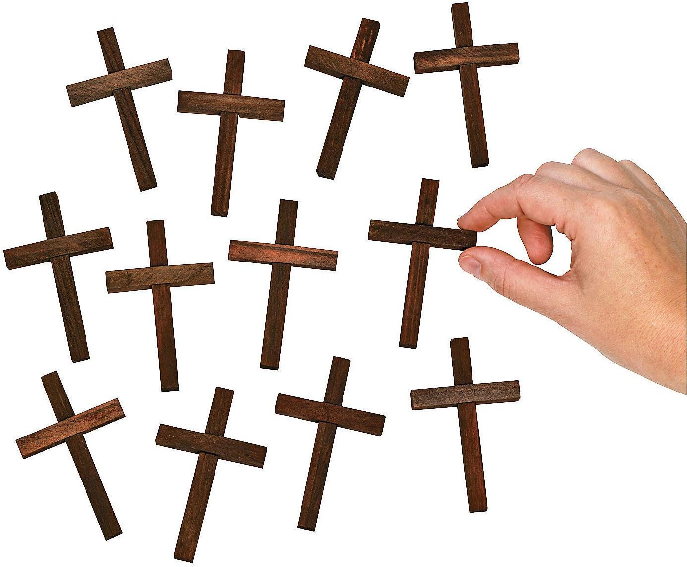Fun Express Small Wood Cross Set of 12 - Mini Christian Cross for First Holy Wee