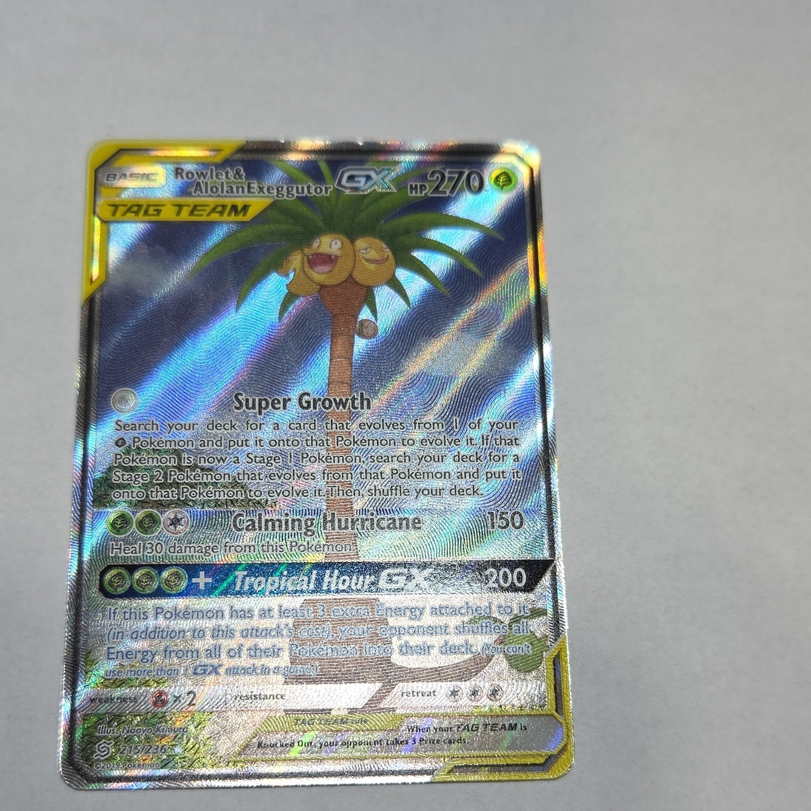 Rowlet & Alolan Exeggutor GX TAG TEAM 215/236 Alt Full Art Holo UR 270HP