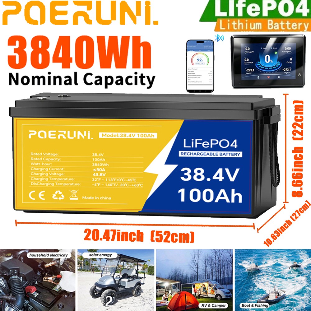 NEW 36V 100Ah LiFePO4 Lithium Battery Built-in BMS w/ LCD Monitor For Golf Cart NEW 36V 100Ah LiFePO4 Lithium Battery Built-in BMS w/ LCD Monitor For Golf Cart