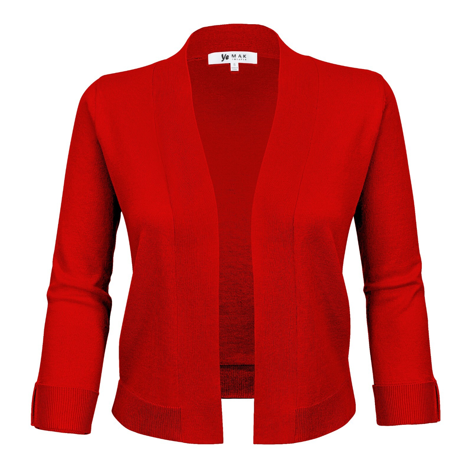 YEMAK Women\'s Cropped Bolero 3/4 Sleeve Classic Open Front Cardigan MK3558(S-XL)