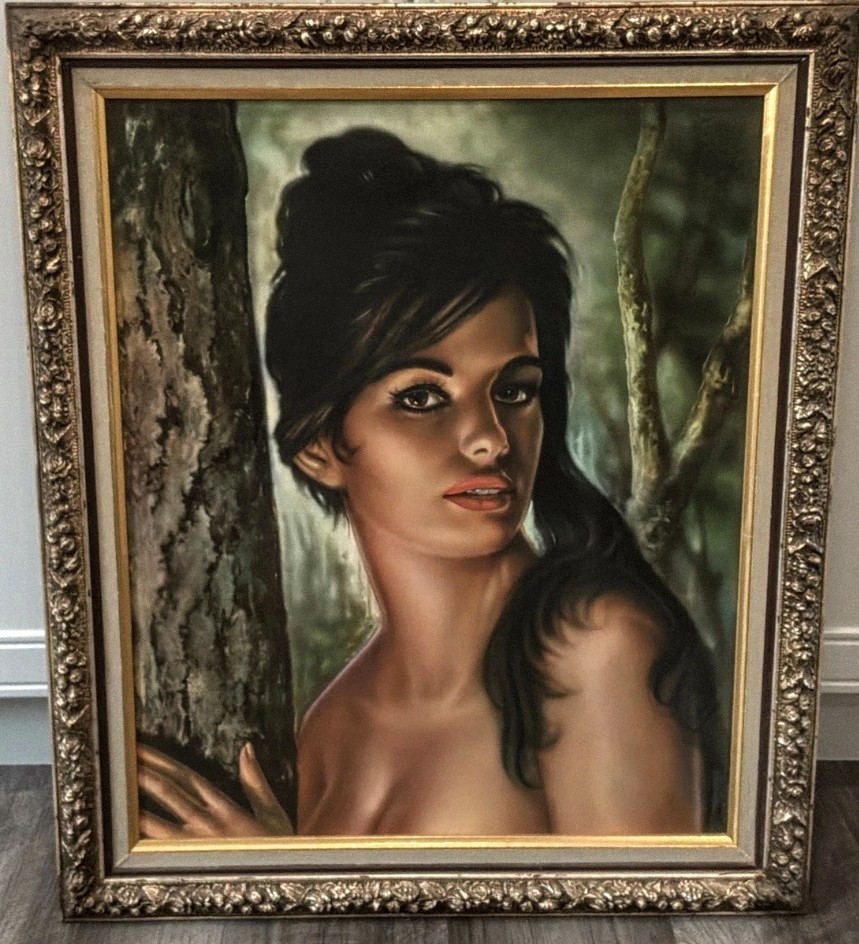Vintage 1960s JH Lynch Framed \'Tina\' Tahitian Beauty Kitschy Ornate Framed Print