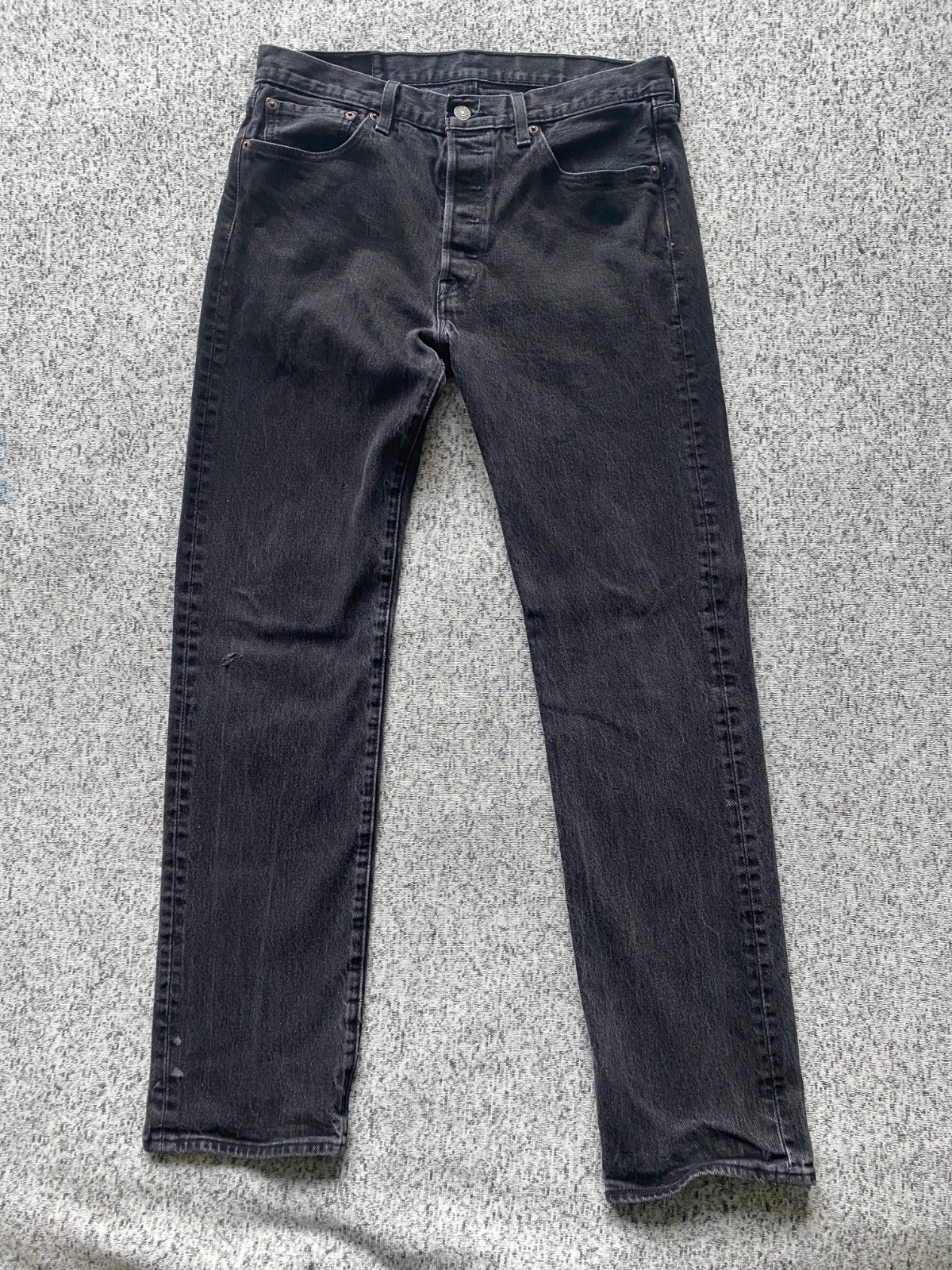 Levis 501 Mens 34x34 Washed Black Denim Button Fly Jeans 00501-2442 Distressed