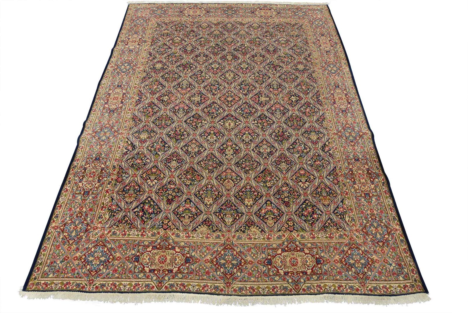 Kermani Rug 9’9” x 13′ Blue Wool Vintage Distressed Hand-Knotted Carpet