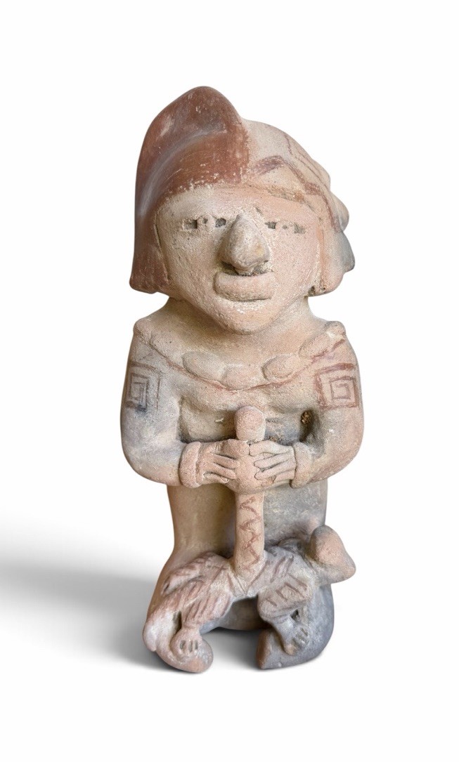 Vintage Mesoamerican Style Clay Figurine Mexican Folk Art Pre-Columbian Pottery