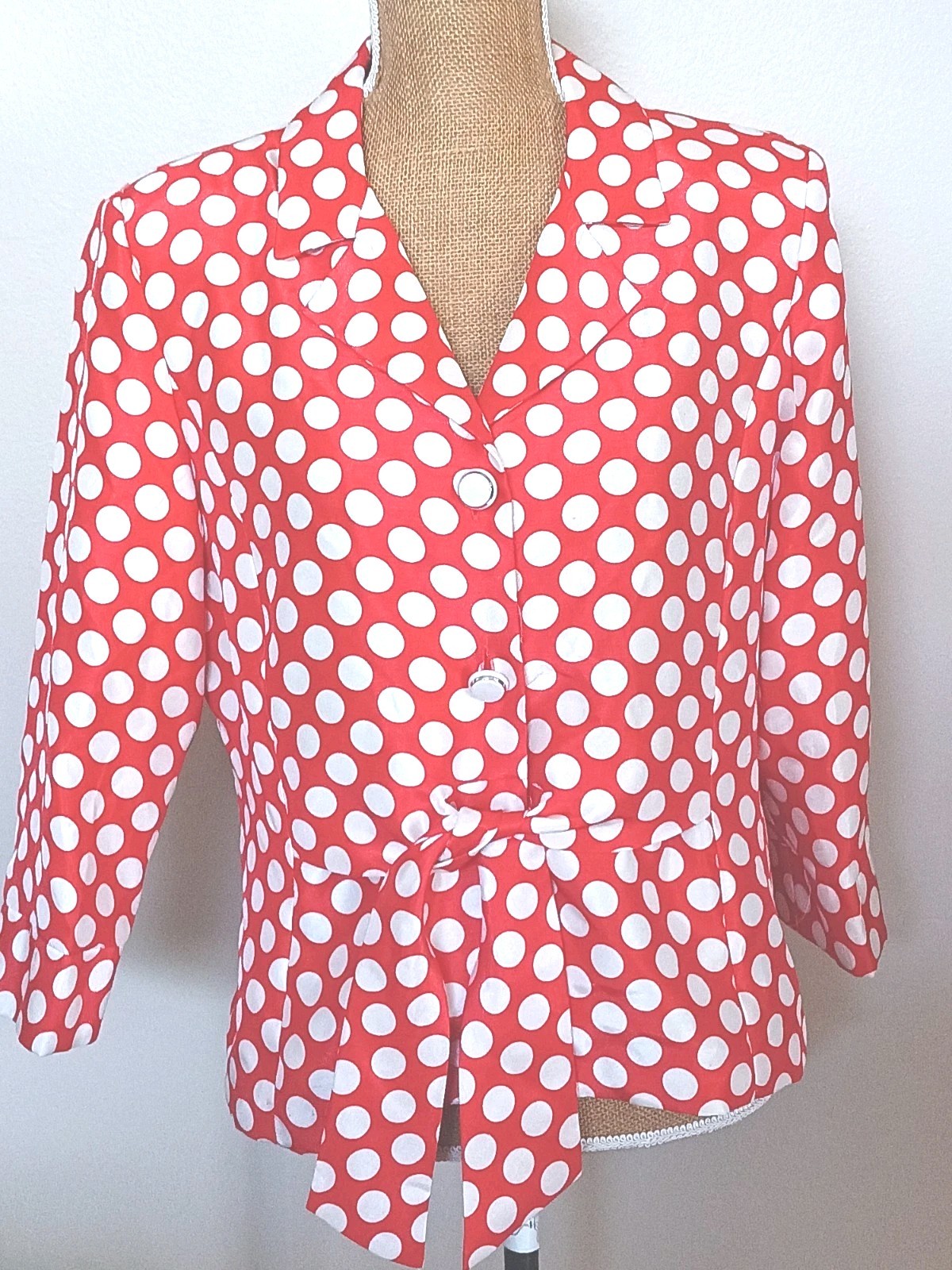 NWT Perceptions New York Polka Dot Red White 3/4 Sleeve Blazer/Blouse Size 14