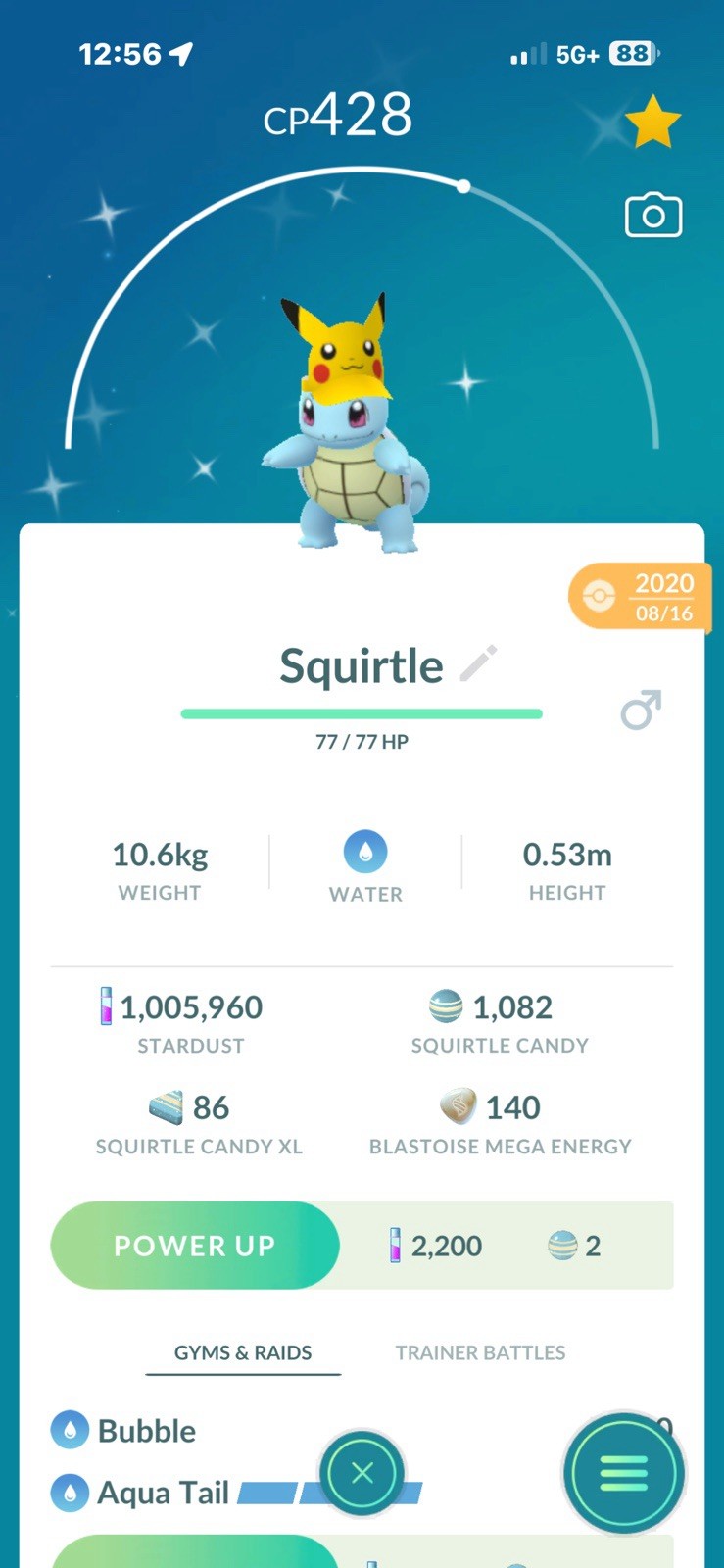 Pokemon Shiny Squirtle With Pikachu Visor GO Guarenteed Lucky 2020 Event Costume