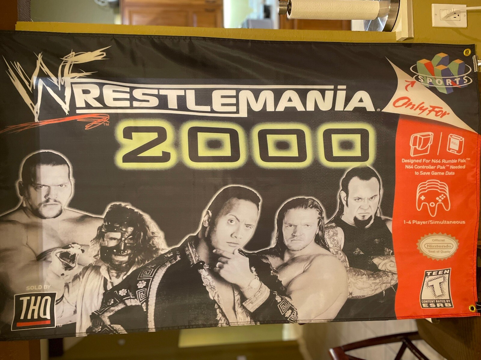 WWF Wrestlemania 2000 Nintendo N64 5ft Flag Banner Poster 1999 64 THQ WWE Rock