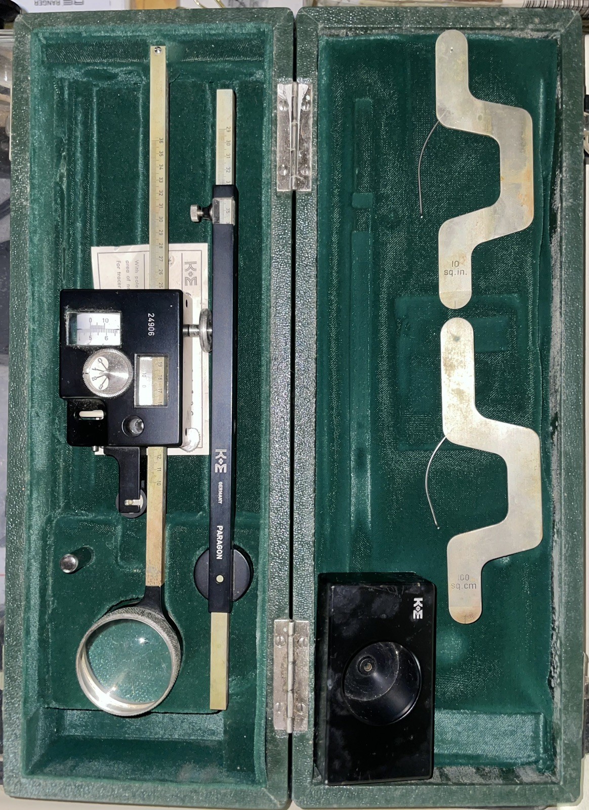 Vintage K+E Compensating Polar Planimeter Model 62 0015 in Green Carrying Case