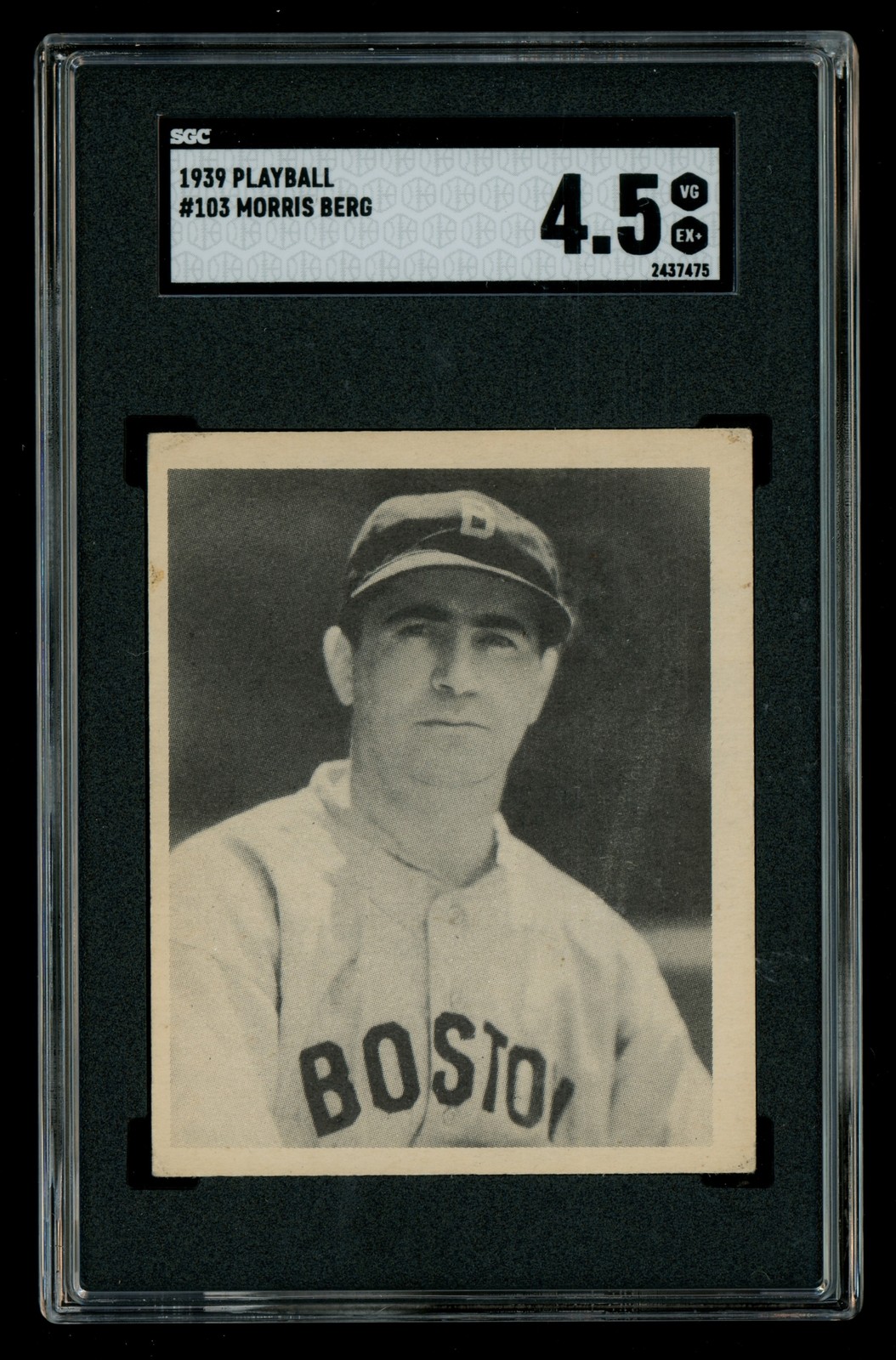 1939 Play Ball #103 Moe Berg Boston Red Sox Card SGC 4.5 VG-EX+ WWII Spy (68418)