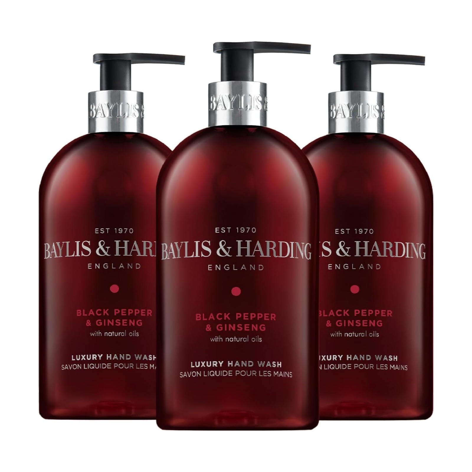 Black Pepper & Ginseng Liquid Hand Soap 500ml 3-Pack Dispenser Bottles