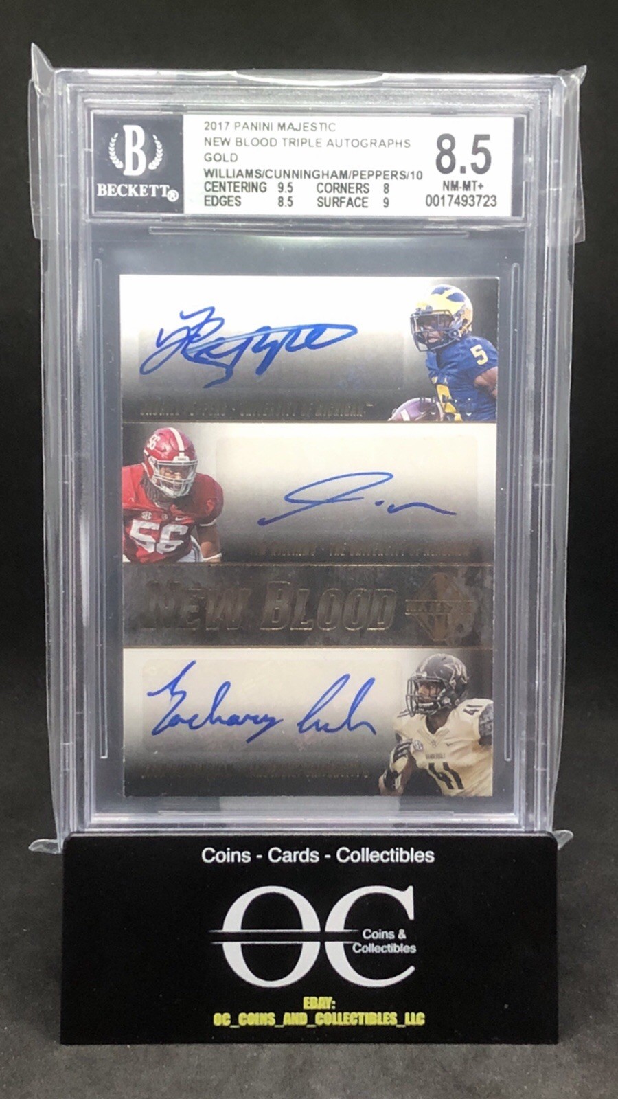 2017 Panini Majestic New Blood Triple Auto Peppers/Williams/Cunningham Gold 8/10