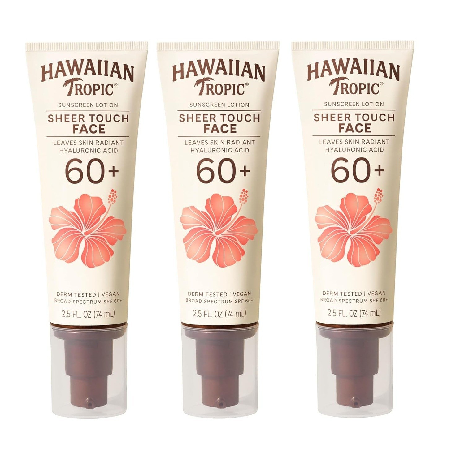 Hawaiian Tropic Sheer Touch Face Sunscreen Lotion SPF 60, 2.5 oz ea. 3 Bottles
