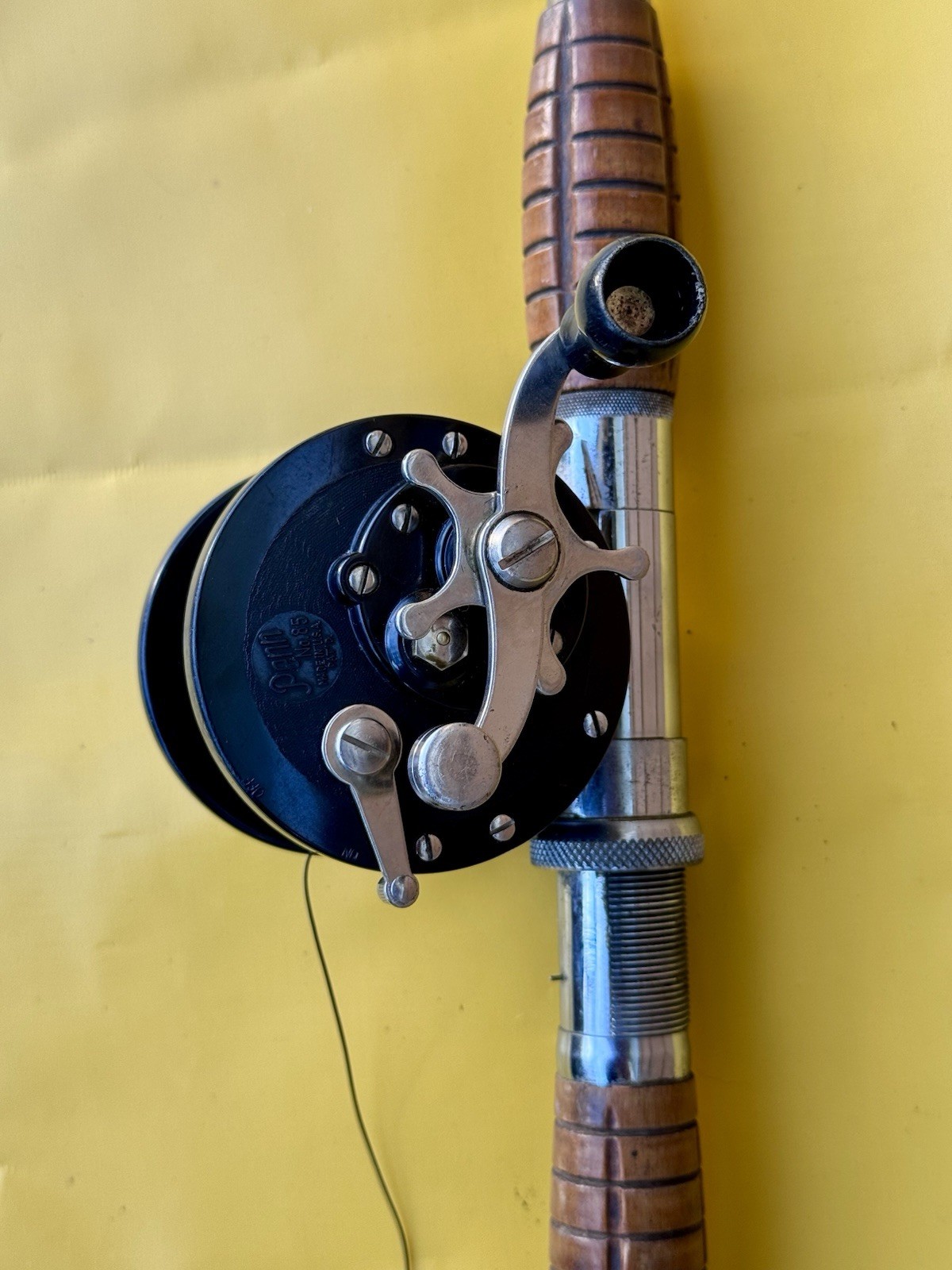 Very Penn No. 85 Vintage Reel and non branded 2 piece 6’ Bamboo Rod Combo