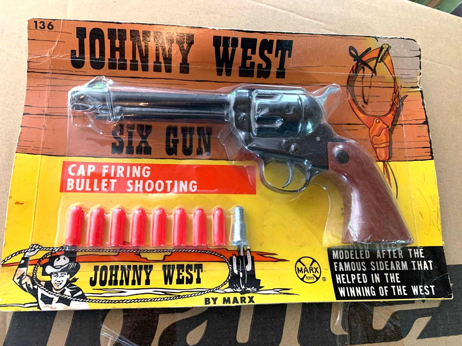 Marx Johnny West Six Gun Cap Pistol Erie Pa USA Mint Unused 1960's Rare