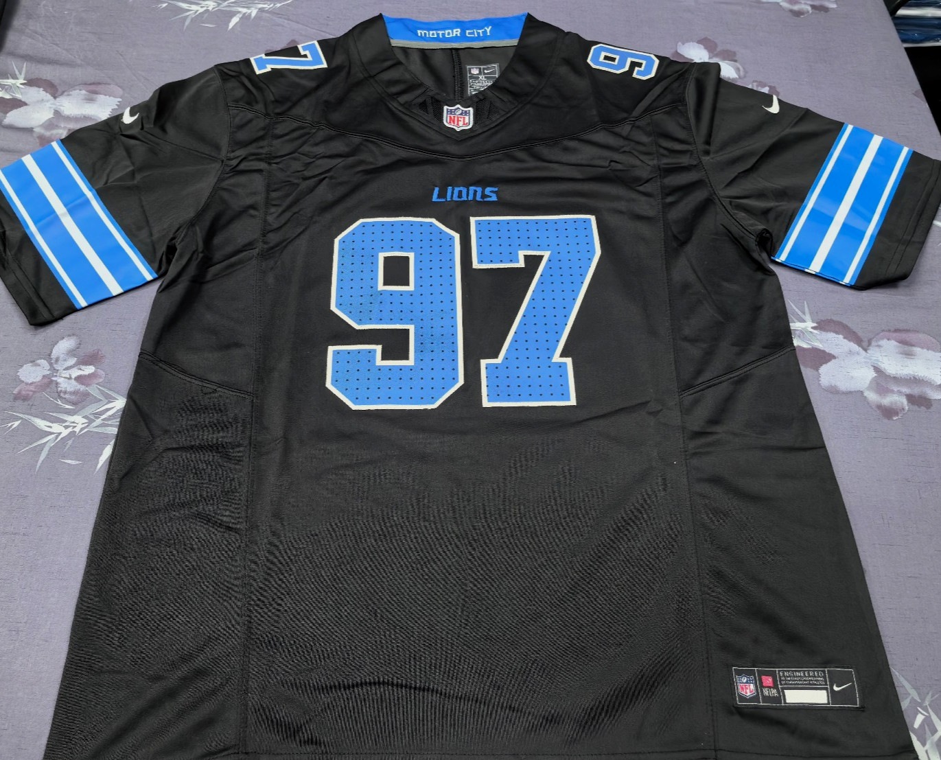 Aidan Hutchinson #97 Lions FUSE Black Sewn Stitched Jersey.