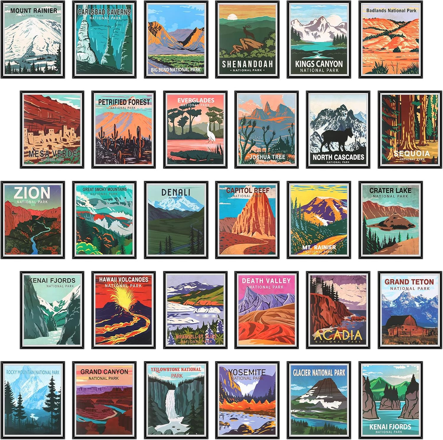 30 Pieces Vintage Poster Set National Parks Nature Wall Art Travel 30 Pieces Vintage Poster Set National Parks Nature Wall Art Travel
