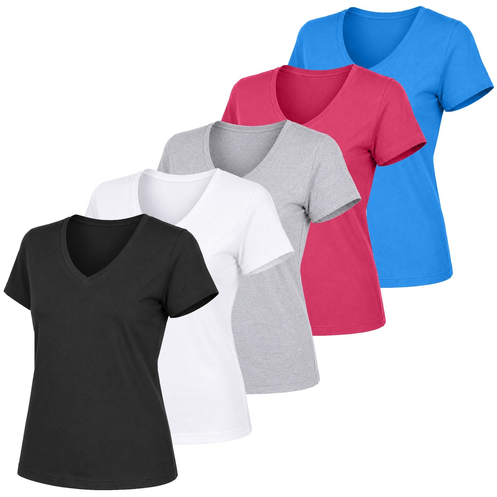 5-Pack Women’s Relaxed Fit V-Neck Short Sleeve T-Shirt – 100% Cotton (S-2XL)