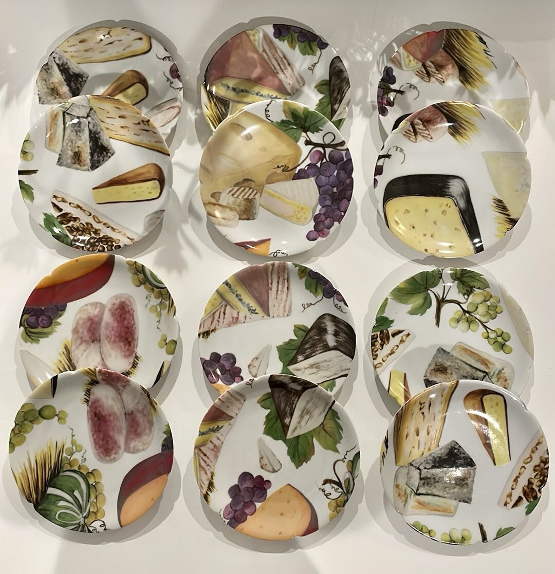 RARE Vintage ROCHARD LIMOGUE FRENCH Wine & Cheese Canapè Plates 5” - 12 Pieces RARE Vintage ROCHARD LIMOGUE FRENCH Wine & Cheese Canapè Plates 5” - 12 Pieces