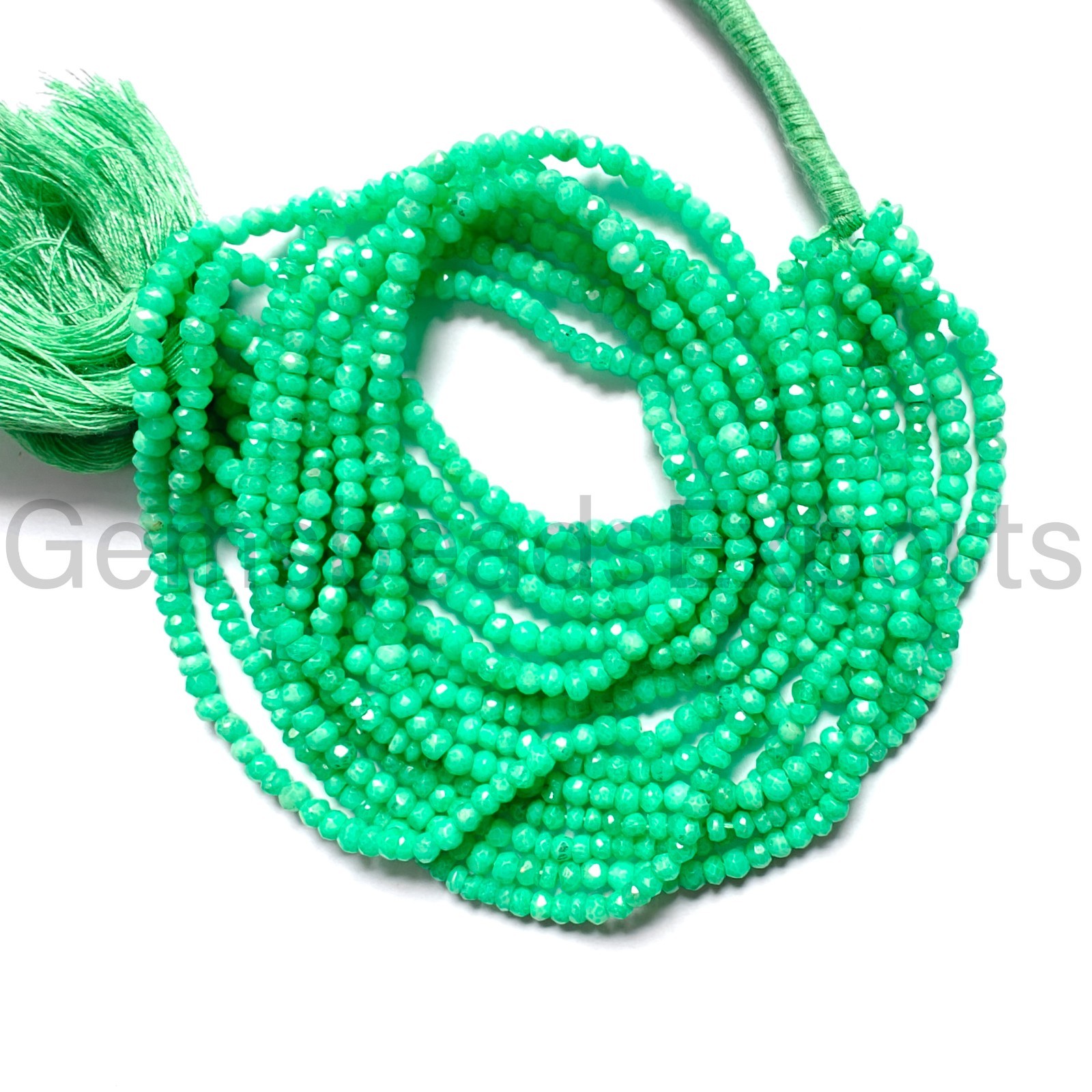 3.00-3.50 MM, Natural Green Chrysoprase Beads, Faceted Rondelle Cut Gemstone. 3.00-3.50 MM, Natural Green Chrysoprase Beads, Faceted Rondelle Cut Gemstone.