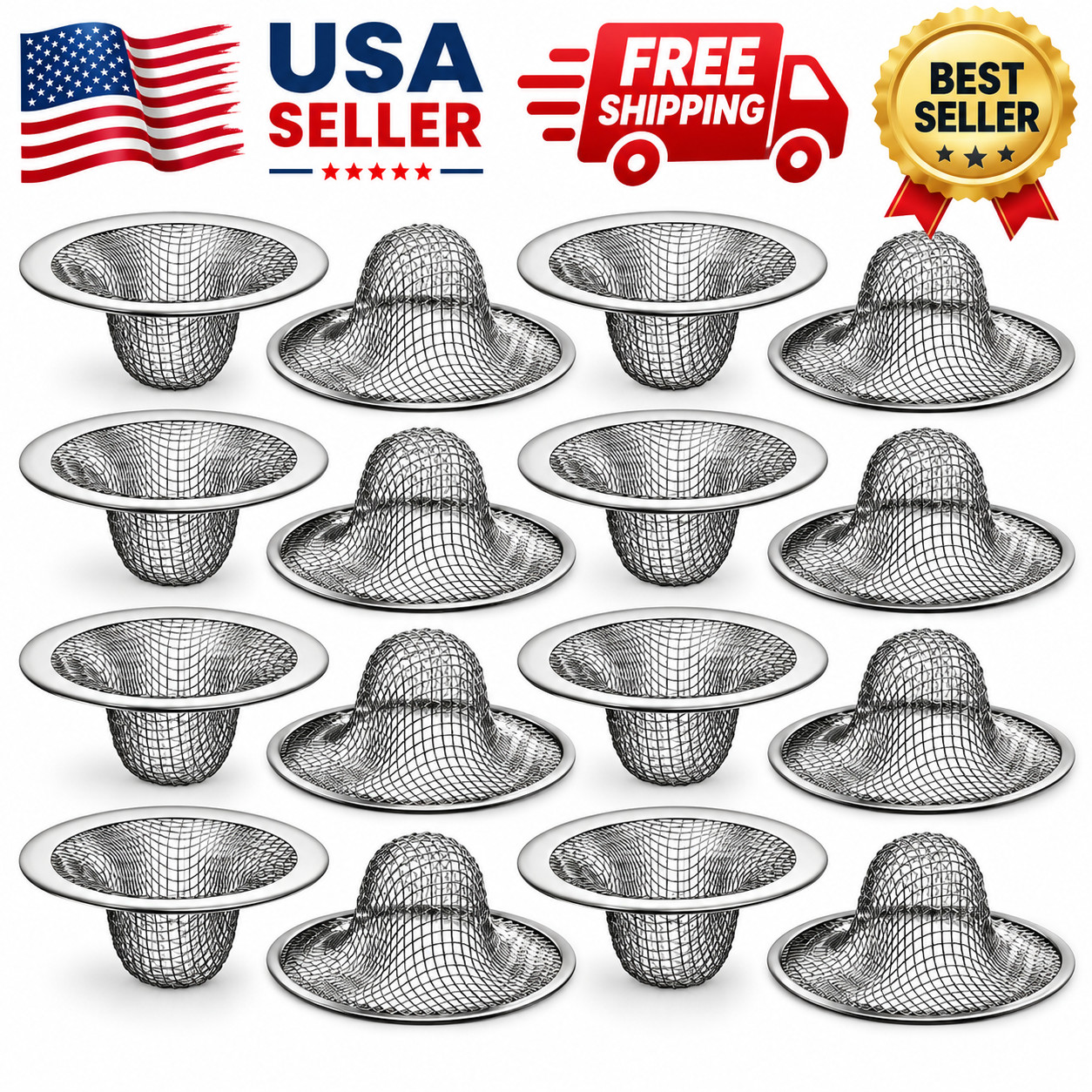 10 Pcs Stainless Steel Sink Strainer - Mesh Drain & Hair Catcher for Bathroom