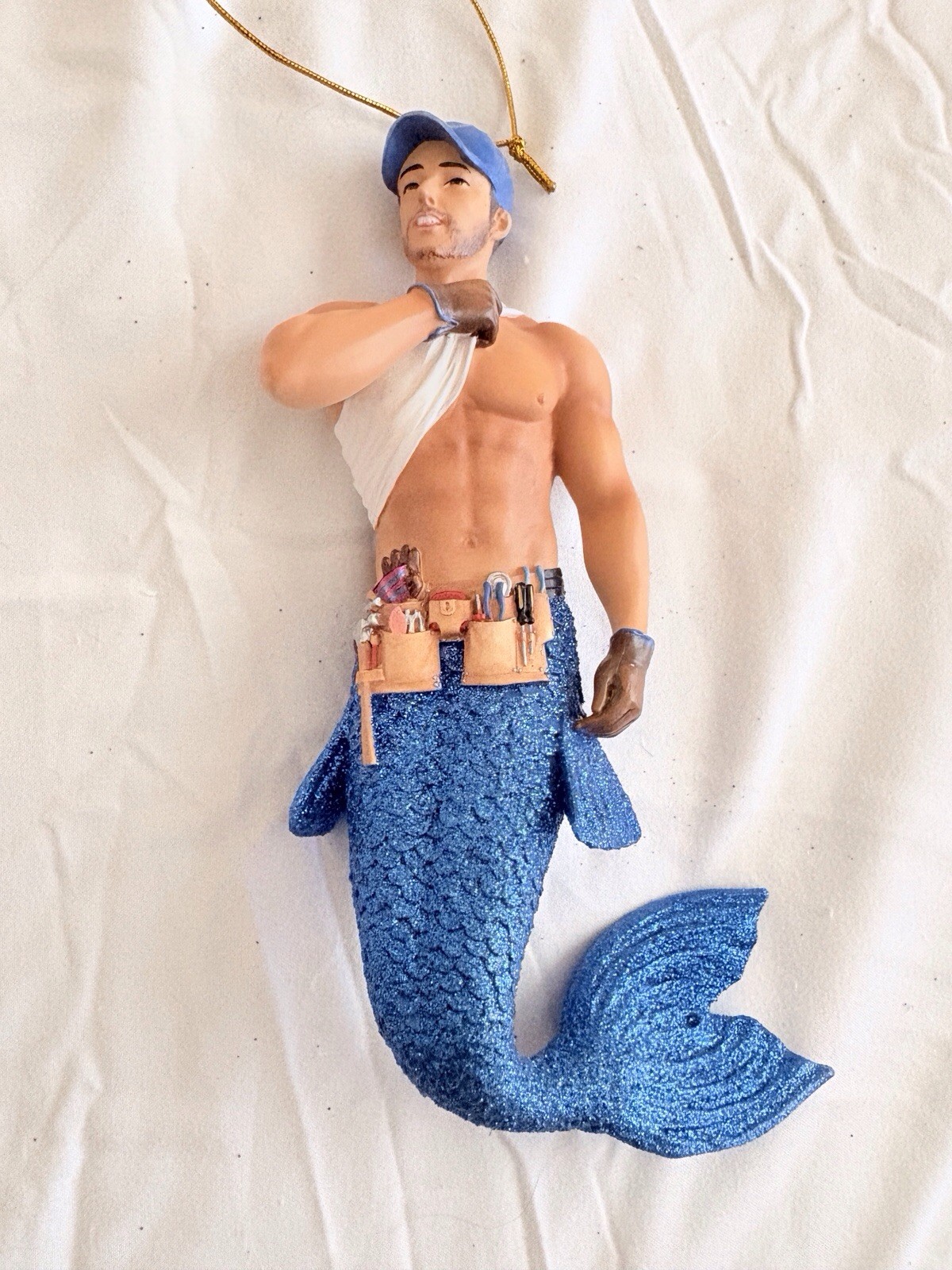 Retired December Diamonds Merman TOOL Hanging Ornament 2013 Construction Worker