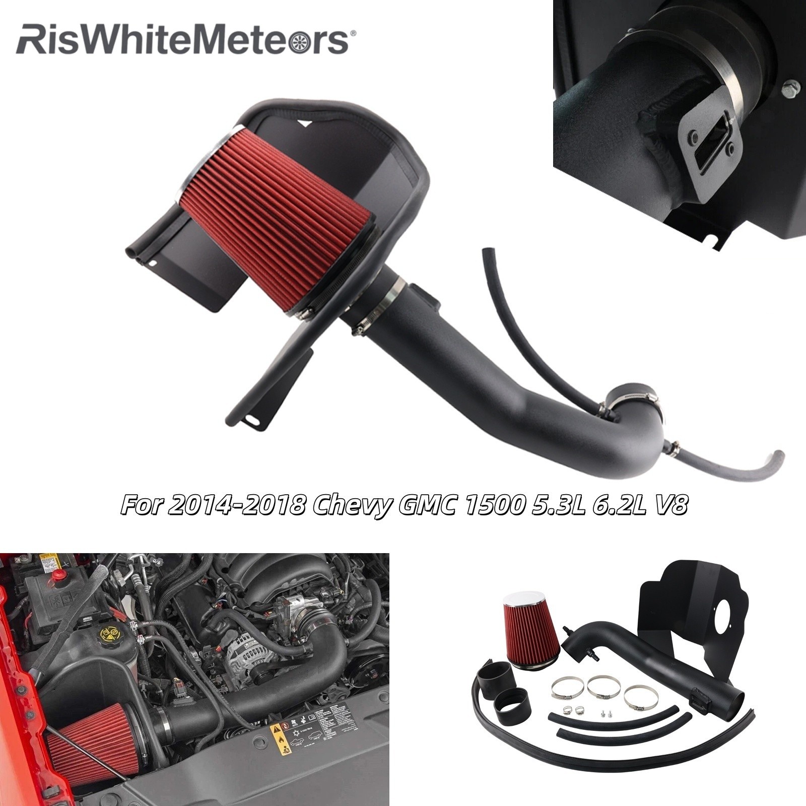 Heat Shield Cold Air Intake System Kit For 2014-2018 Chevy GMC 1500 5.3L 6.2L V8