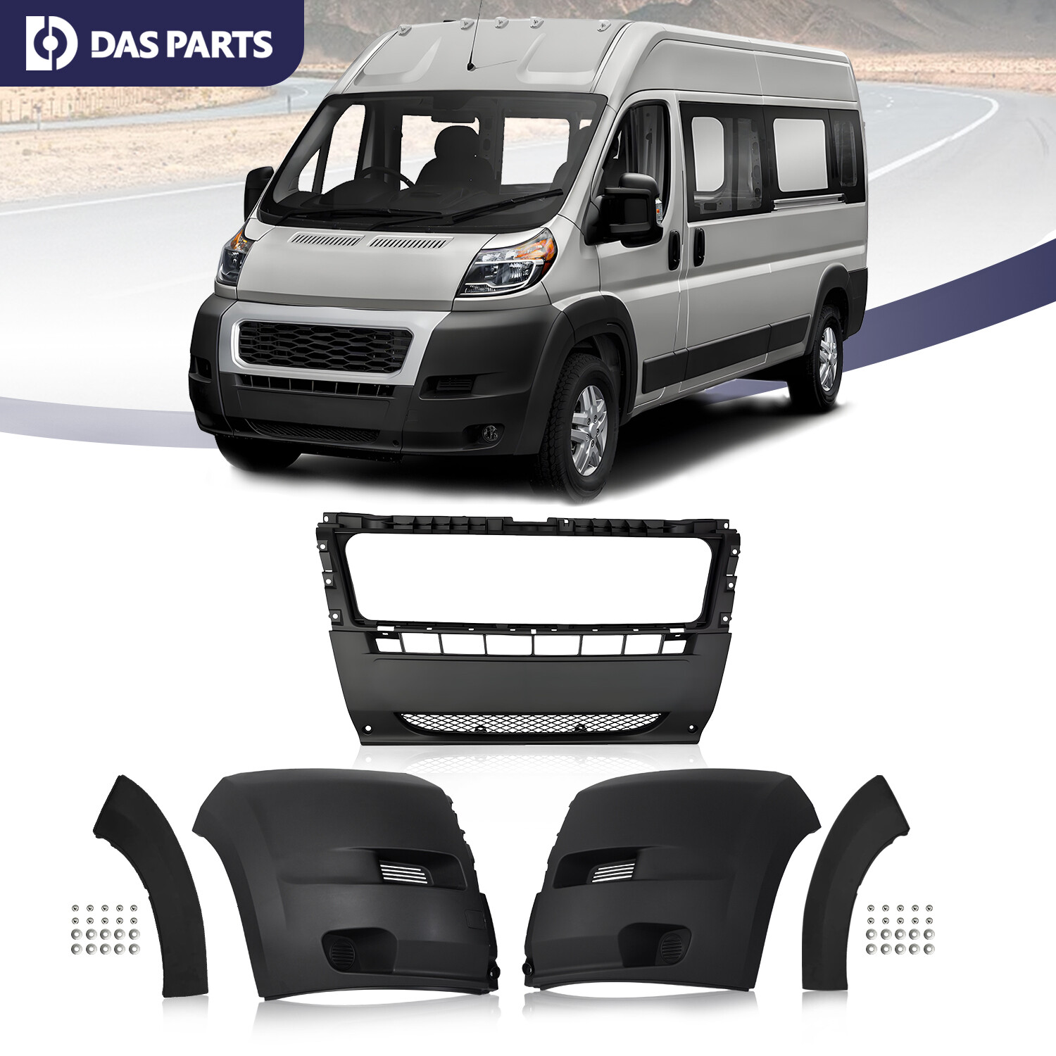 For 2014-2022 Ram Promaster 1500 2500 3500 Front Bumper Cover Set W/ Side Flares