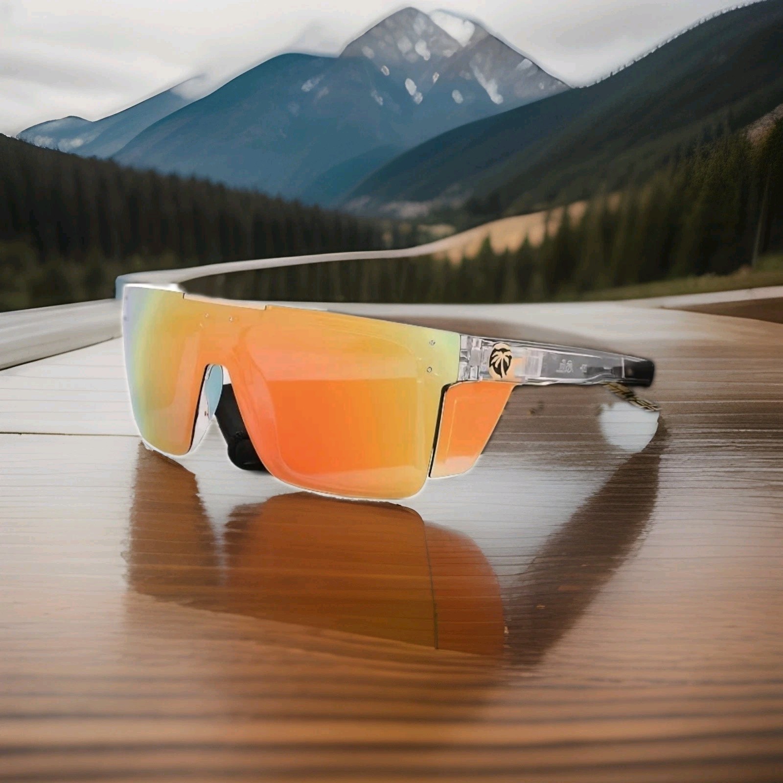 Z87+ Sunglasses Clear Plastic Frame Orange Mirrored Lens with side shields Z87+ Sunglasses Clear Plastic Frame Orange Mirrored Lens with side shields