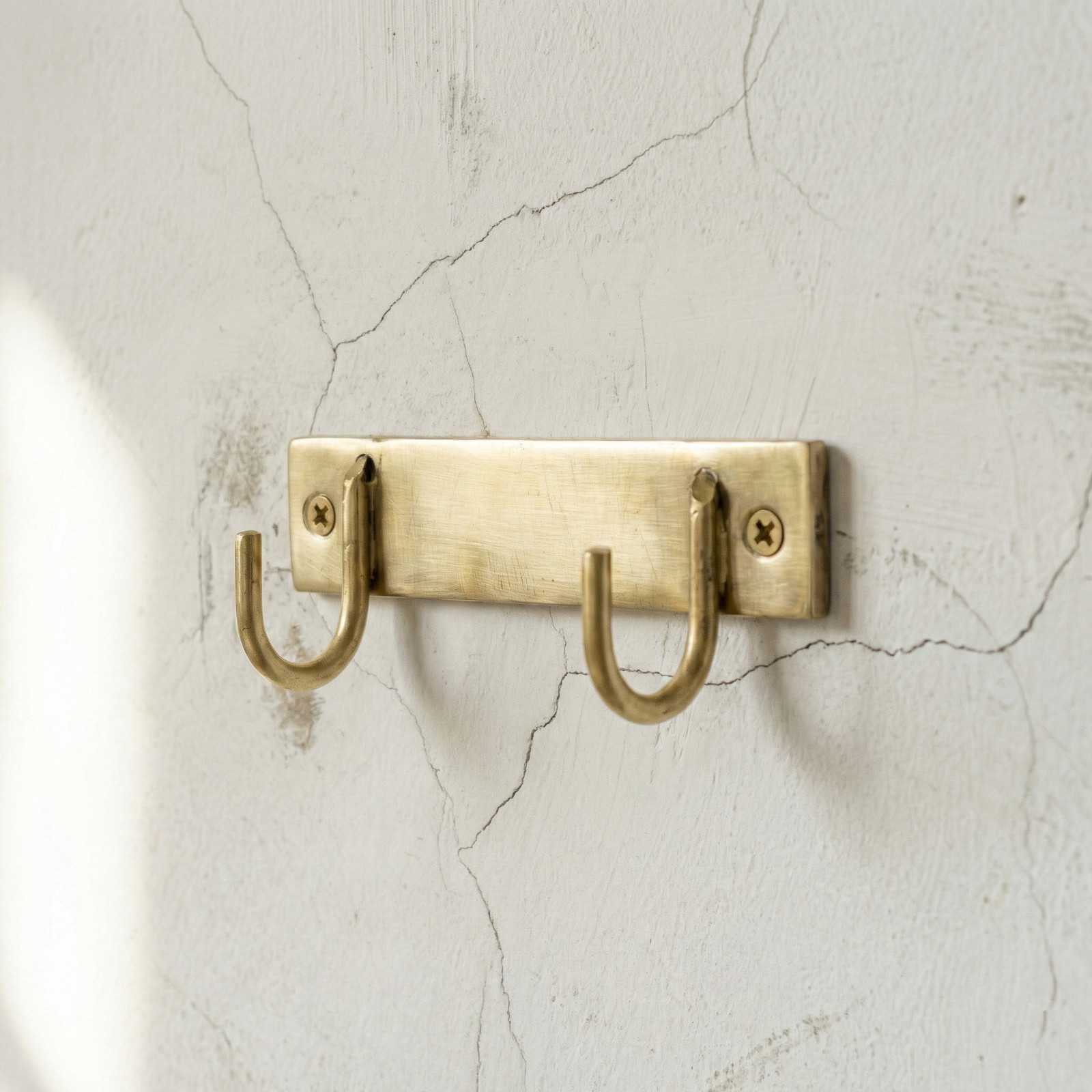 Unlacquered Solid Brass Antique Double Wall Hook | Vintage Coat & Towel Hanger