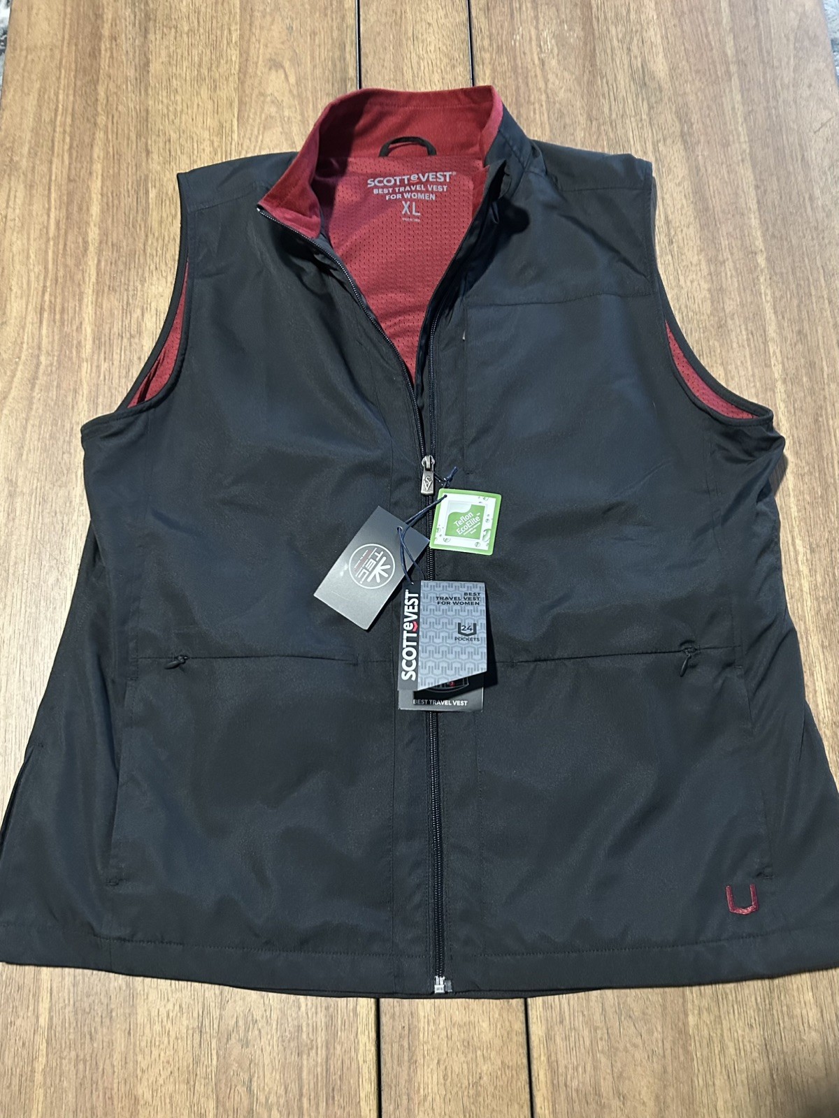 Scottevest RFID Travel Vest TEC Womens Black vest XL RFID Full Zip Cargo Pockets Scottevest RFID Travel Vest TEC Womens Black vest XL RFID Full Zip Cargo Pockets