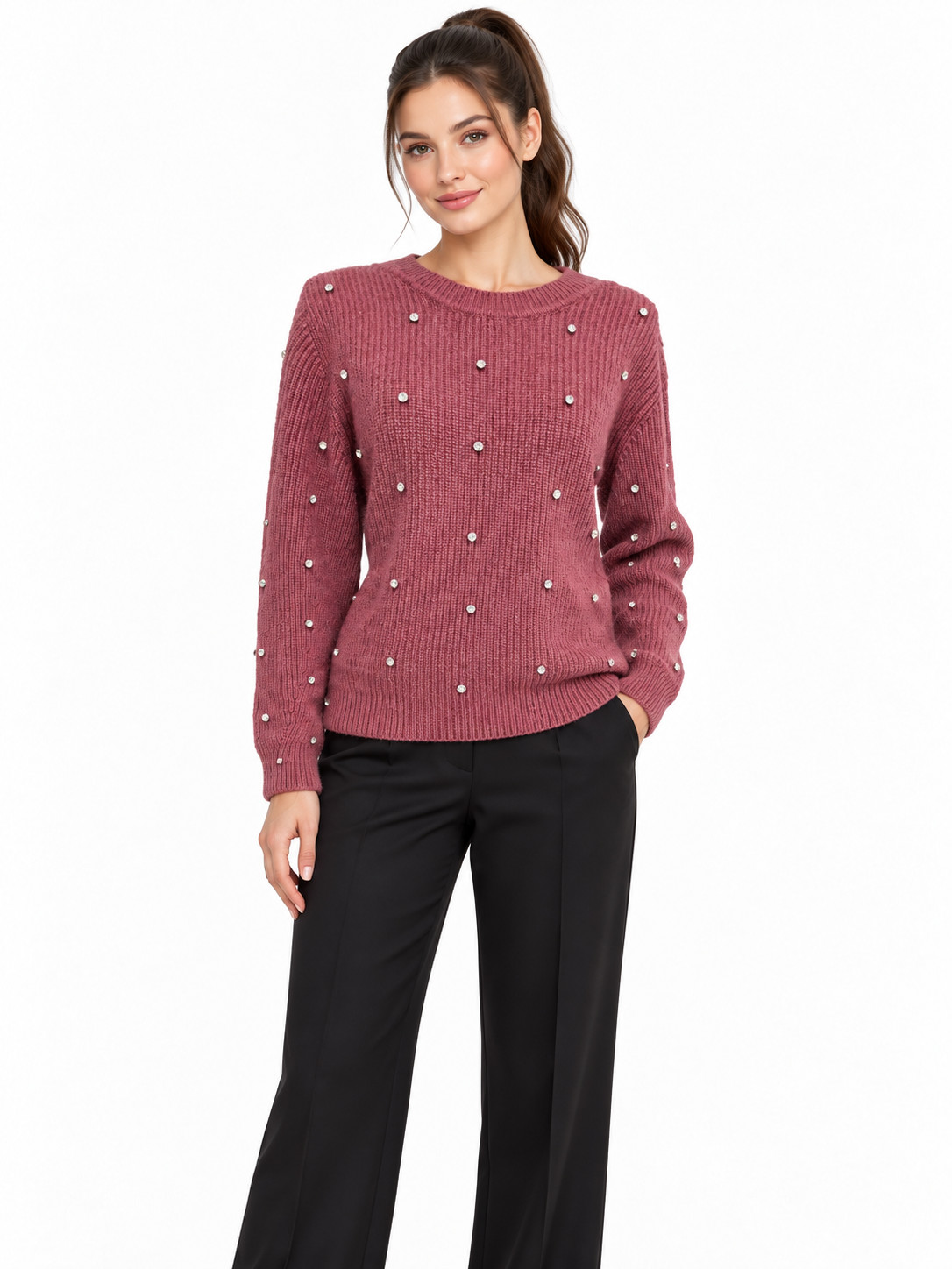 NWT Elie Tahari V-Wrap Cashmere Sweater Rhinestone Embellished Mauve Size XL NWT Elie Tahari V-Wrap Cashmere Sweater Rhinestone Embellished Mauve Size XL
