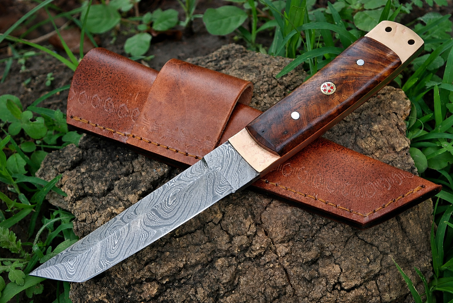 Custom Hand Made Forged Damascus Steel Fix Blade Hunting Tanto Knife UU 1306
