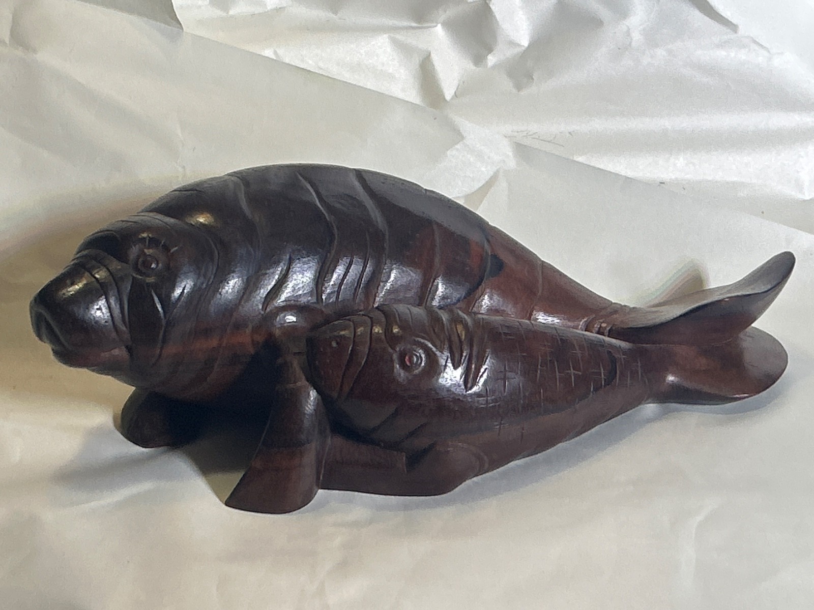 1999 Royal Order of Jesters George Burt Manatee & Calf Ebony Wood Sculpture Ltd.