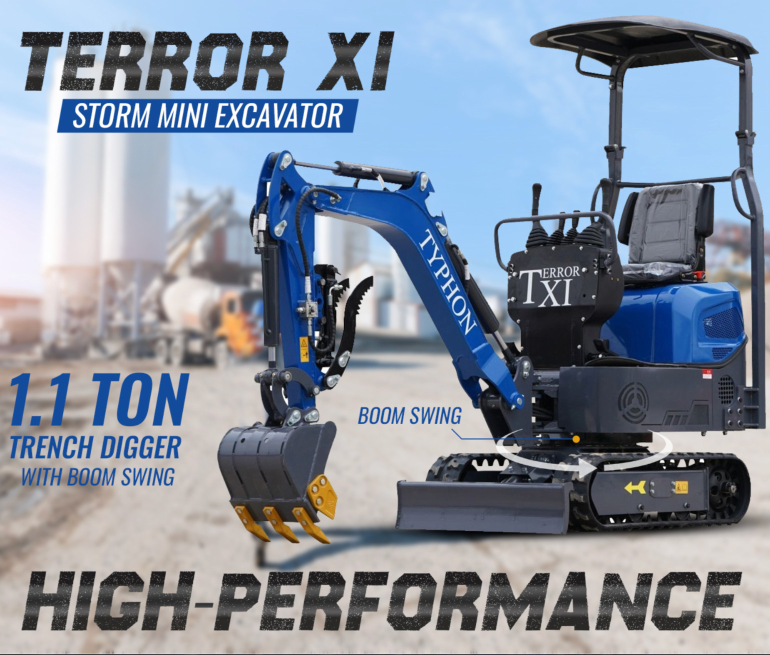 TERROR XI Mini Excavator 1 Ton Digger 13.5hp Gas Tracked Crawler B&S EPA Engine