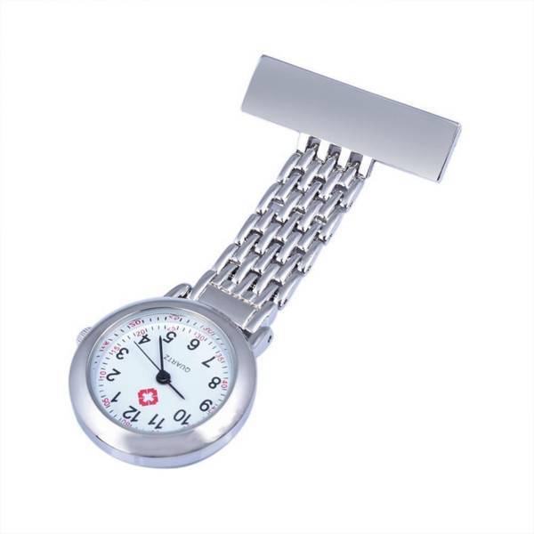 Stainless Steel Nurse Watch Quartz Silver Fob Pocket Brooch + FREE 2 BATTERIES 