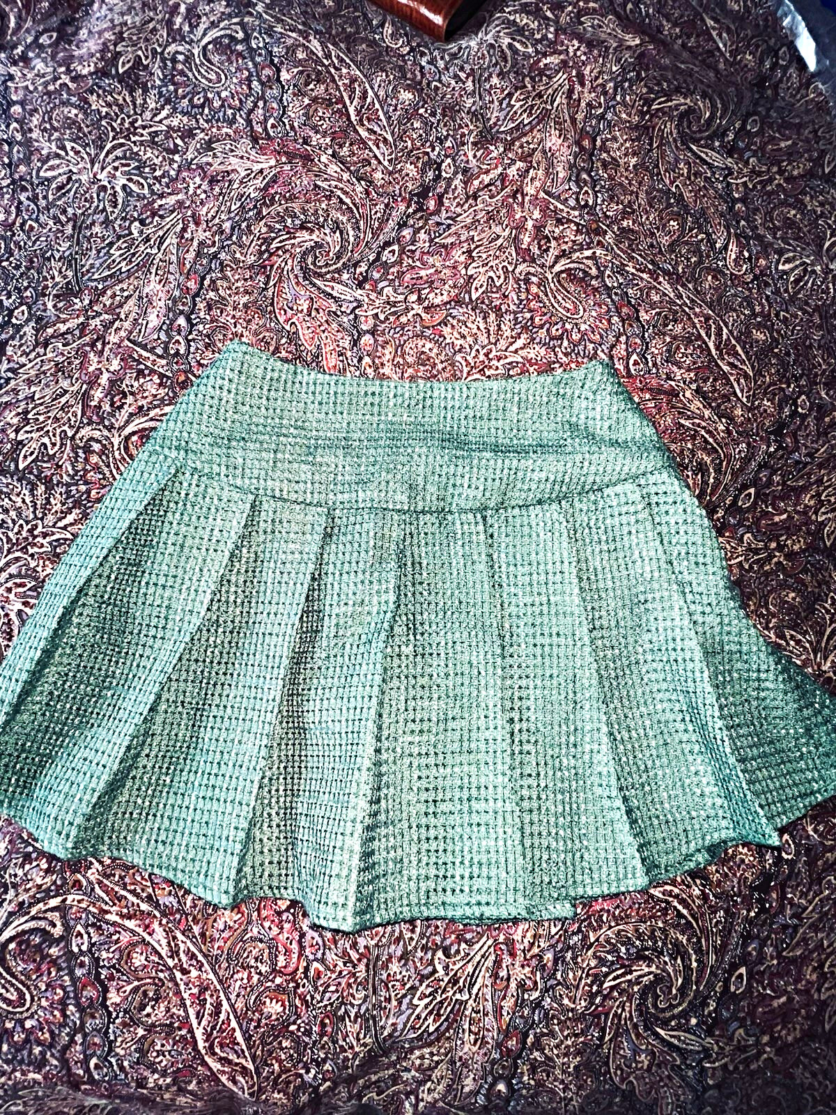 SHEIN BAE Green Tweed Pleated High Rise Lined Zip Mini Skirt Solid XS SHEIN BAE Green Tweed Pleated High Rise Lined Zip Mini Skirt Solid XS