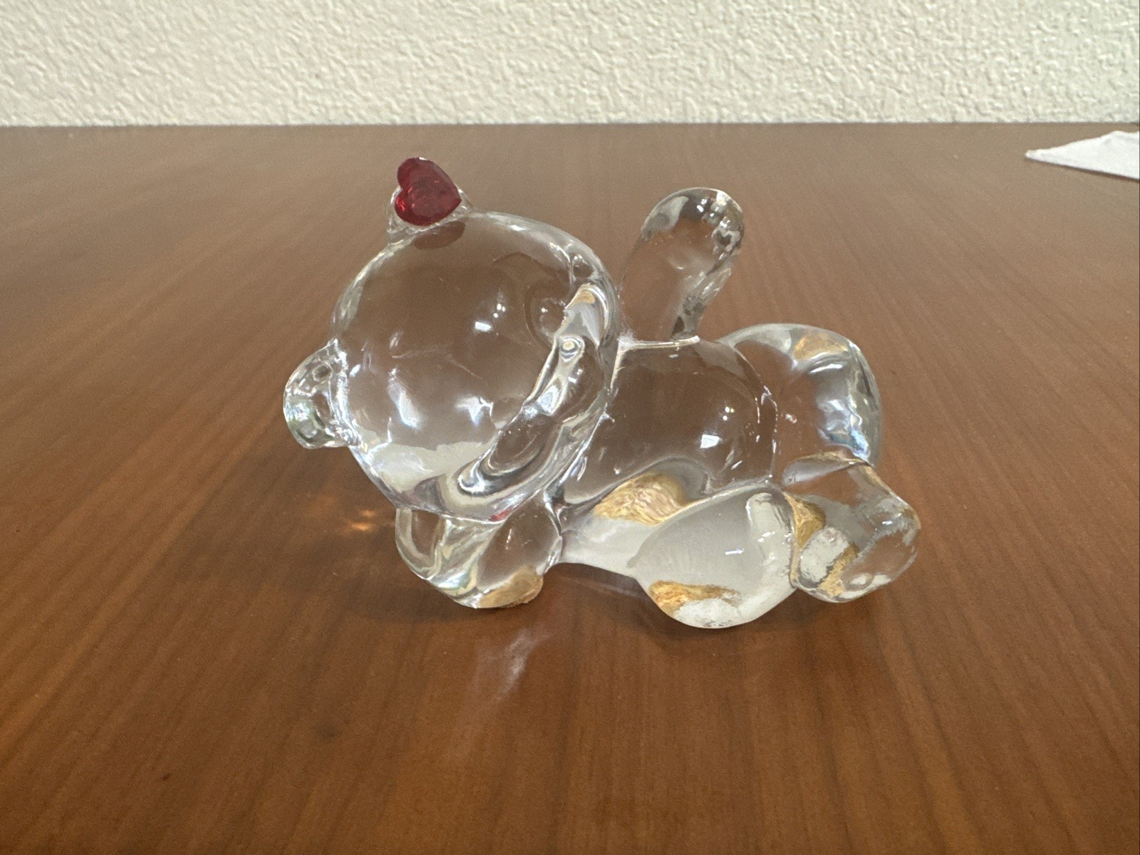 Fenton Last of the Red Hot Lovers Clear Glass Bear w/Red Heart On Ear Figurine Fenton Last of the Red Hot Lovers Clear Glass Bear w/Red Heart On Ear Figurine