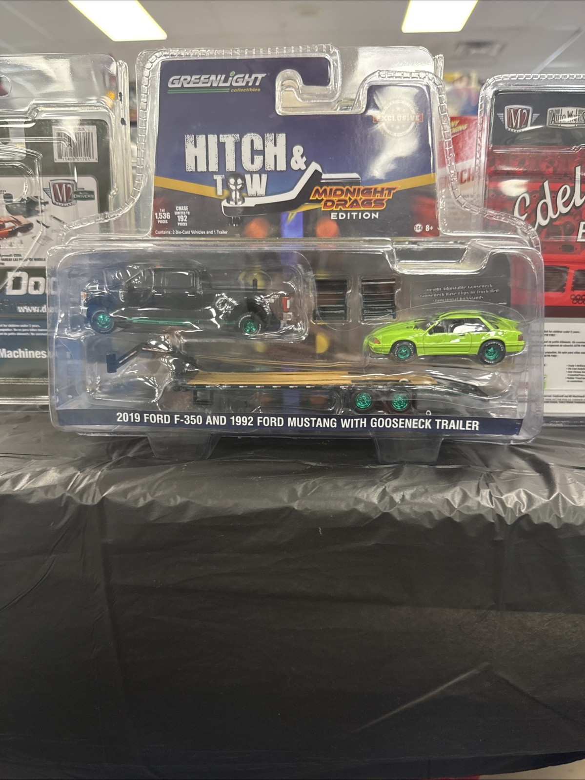 🔥🏁GREENLIGHT HITCH & TOW MIDNIGHT DRAGS CHASE 2019 FORD F-350 & 1992 MUSTANG