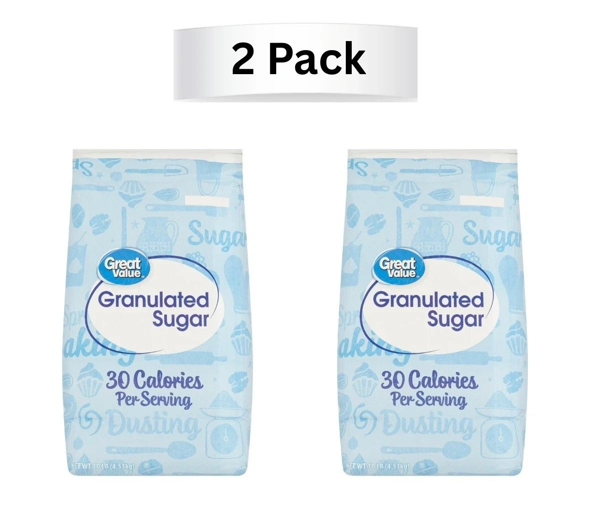 Great Value Pure Granulated Sugar, 10lb,New (2 Pack)