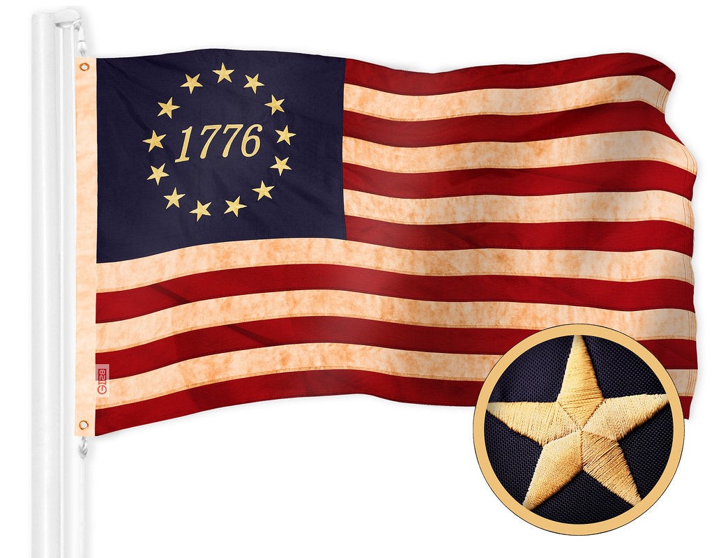 Heavy Duty Flag, 3x5 ft, Embroidered Betsy Ross 1776 Tea-Stained Historical Flag
