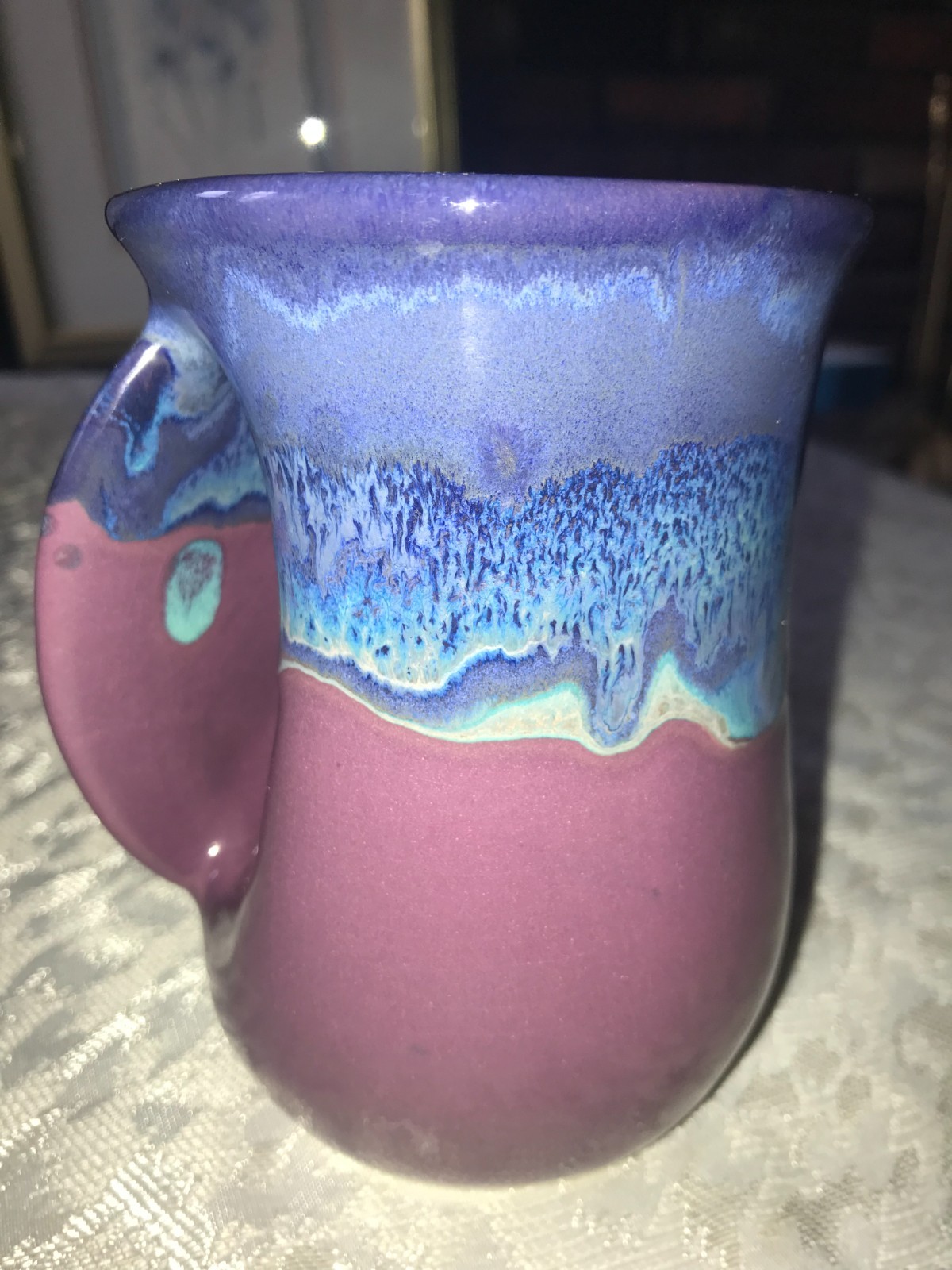 NEHER Studio Pottery CLAY in MOTION Stripe DRIP GLAZE Left-Hand WARMER 18oz MUG NEHER Studio Pottery CLAY in MOTION Stripe DRIP GLAZE Left-Hand WARMER 18oz MUG