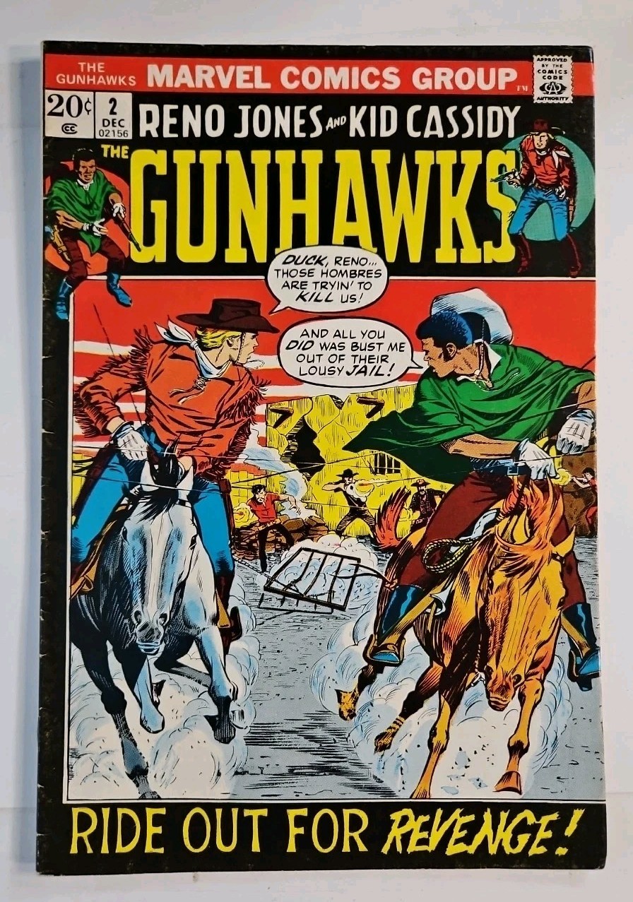 GUNHAWKS #2 Reno Jones & Kid Cassidy Marvel Comic vf GUNHAWKS #2 Reno Jones & Kid Cassidy Marvel Comic vf