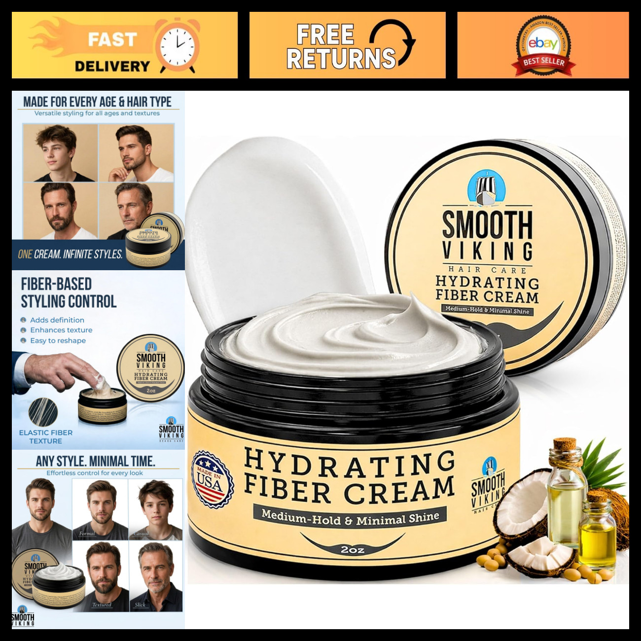 Hydrating Fiber Cream for Men - Medium Hold, 2oz - Styling & Texturizing Cream