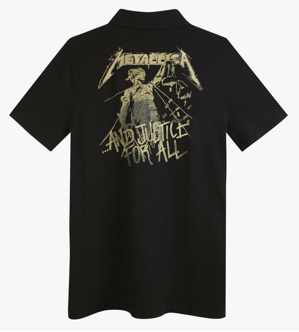 Metallica – Embroidered Black Collared Polo Shirt Justice For All - Size Small