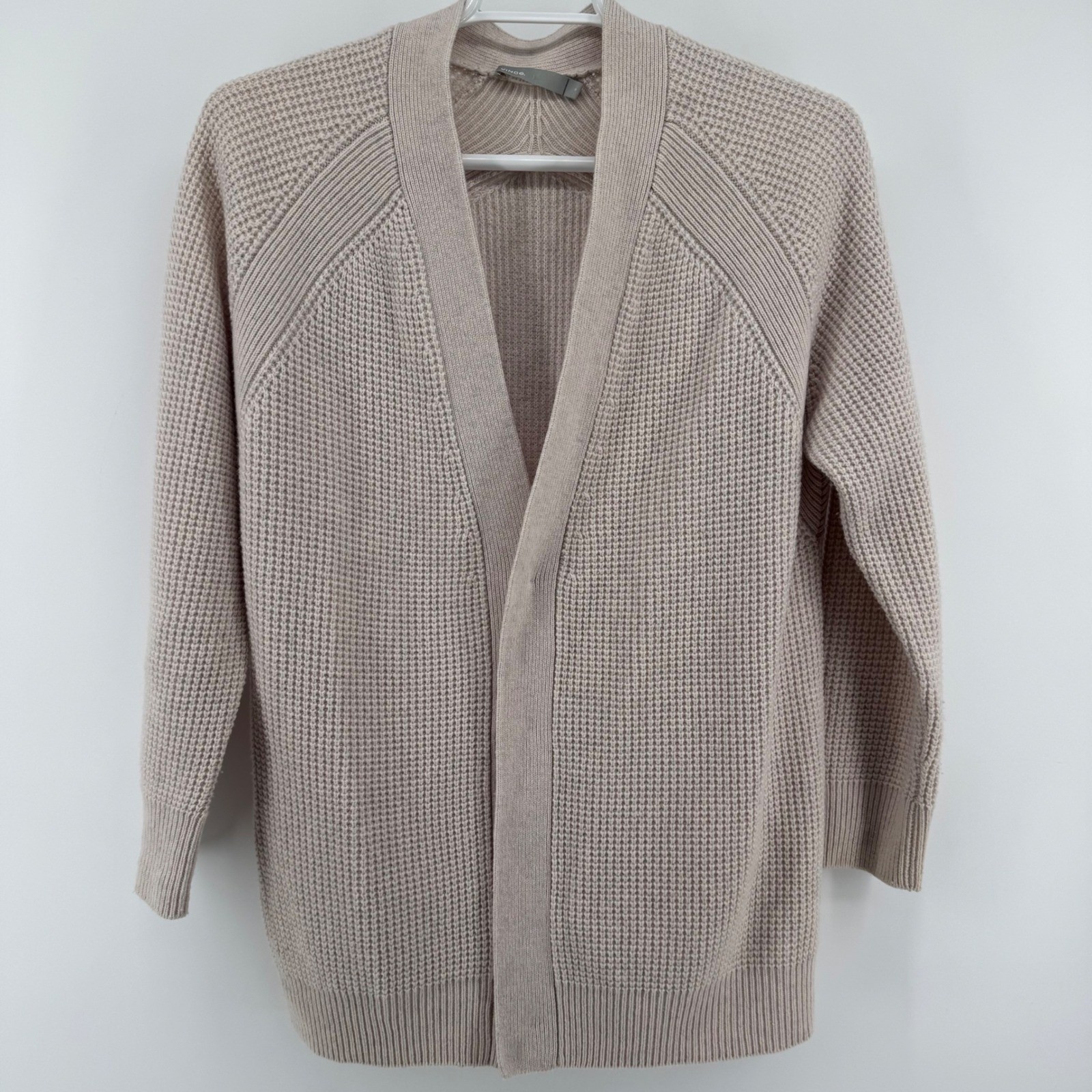 Vince Cardigan Womens Medium Beige Wool Cashmere Waffle Knit Button Sweater