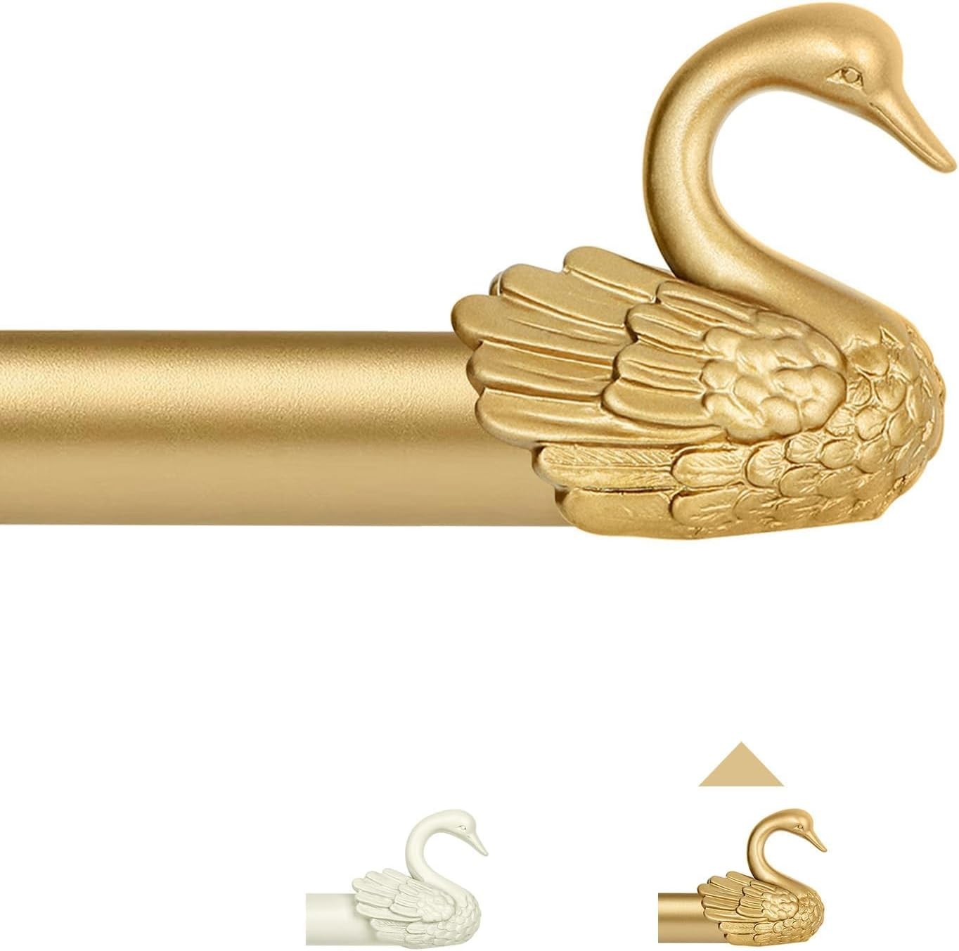 Vintage Swan Finial Curtain Rod 36-88in Gold Rustic Drapery Bar